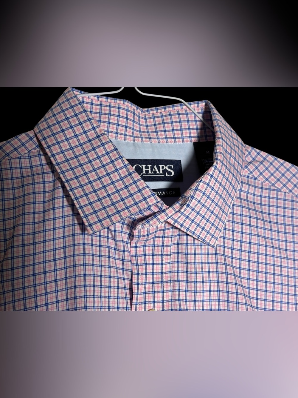 Chaps Men's Pink and Navy Check Dress Shirt